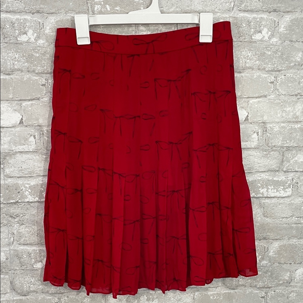 J.Crew Pleated knee-length skirt in bow-print viscose chiffon